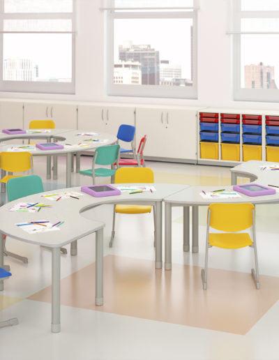 Imagems de sala de aula infantil com móveis Metadil.
