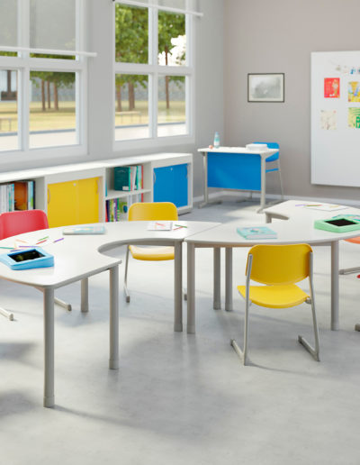 Imagem de sala de aula infantil com móveis Metadil.