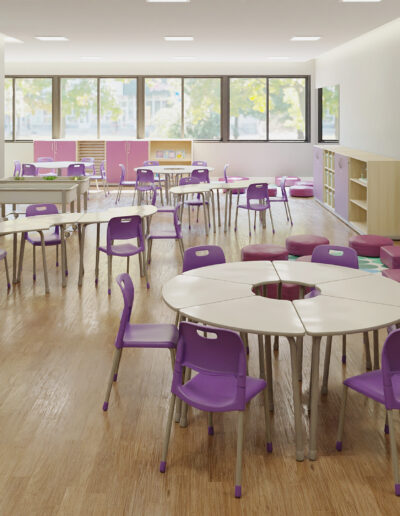 Sala de aula com móveis Metadil.