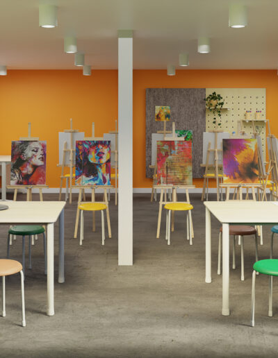 Sala de arte com móveis Metadil